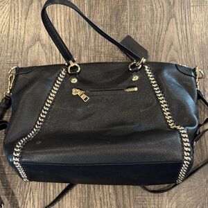 COACH Black Leather Chain-Trimmed Women's Bag